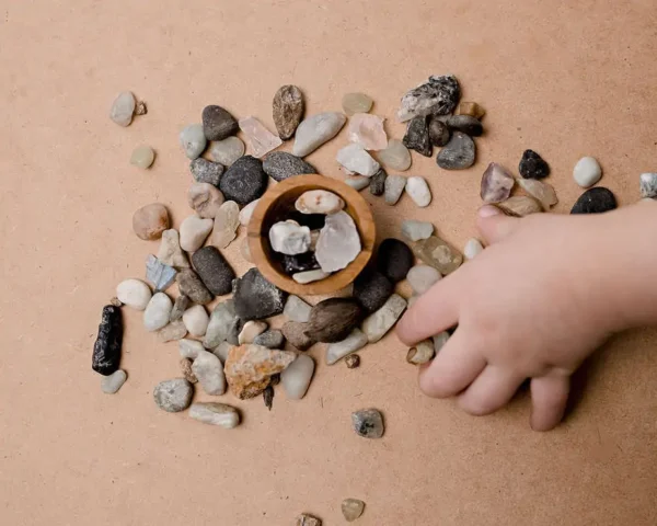 Small Wooden Bowl and stones