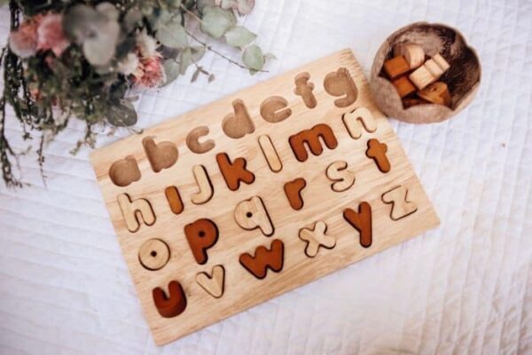 wooden sorting alphabetical board