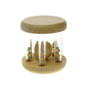 wooden rattle with rainbow bead