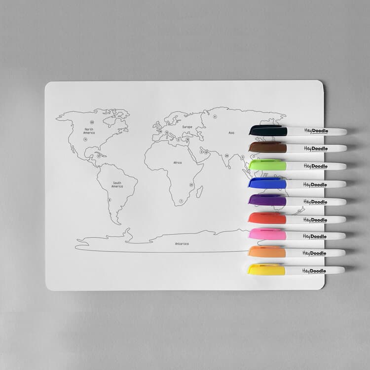 World Map Silicone Reusable Drawing Mat & Markers (DoubleSided) by Hey