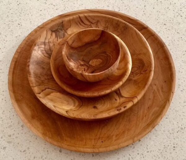 Teak Plate and Bowl Set