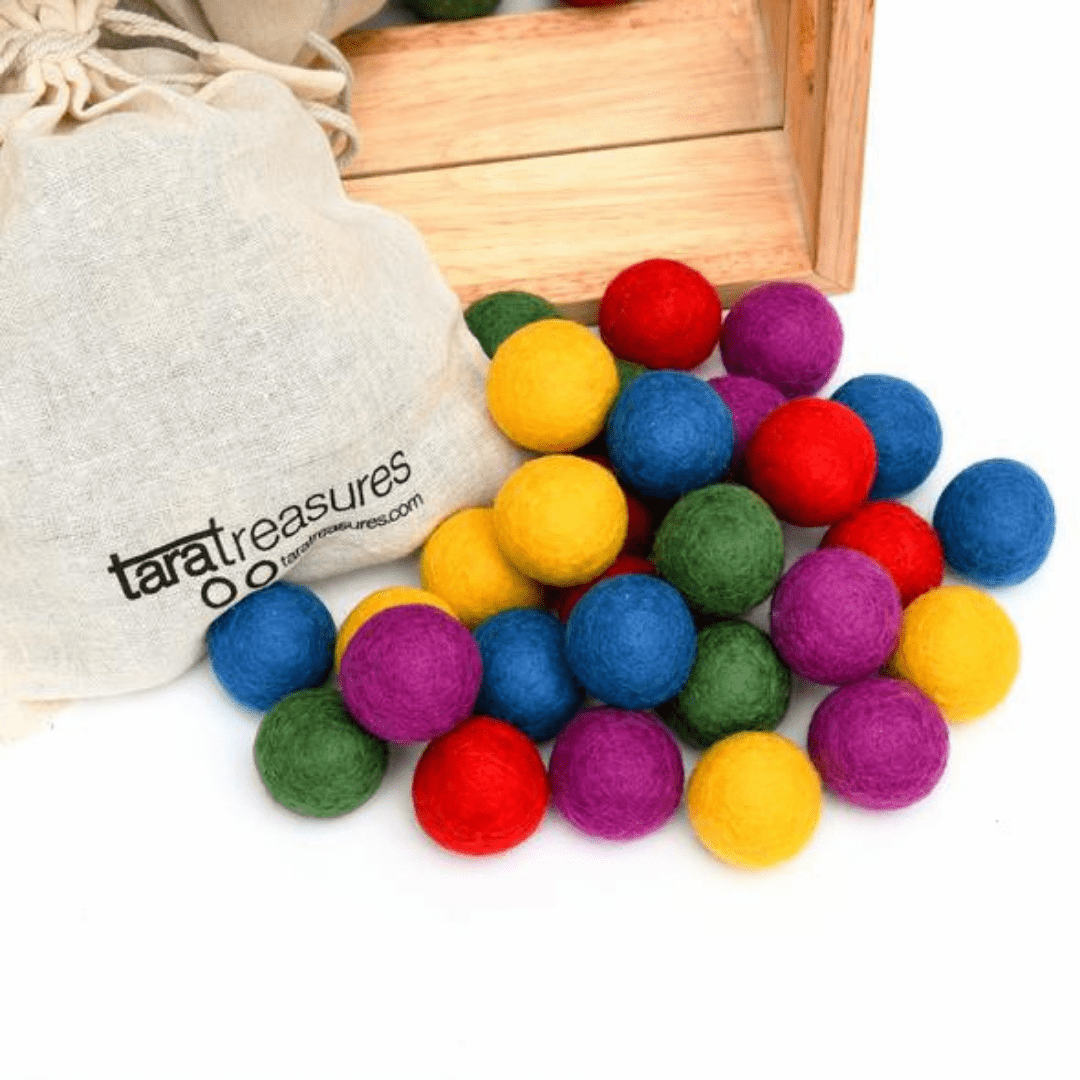 Wool Felt Balls in a Pouch Bright Colours 3cm 30 balls by Tara Treasures