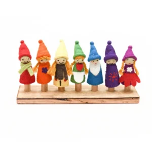 Rainbow Gnome Finger Puppet Set by Tara Treasures